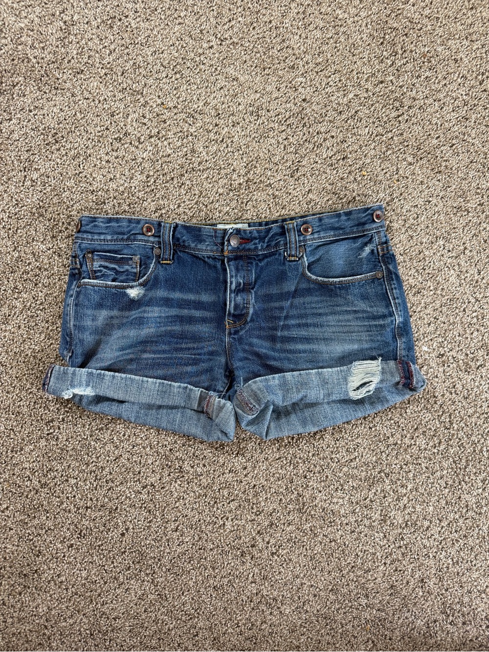 Aeropostale Low Rise Cuff Distressed Blue Denim Shorts